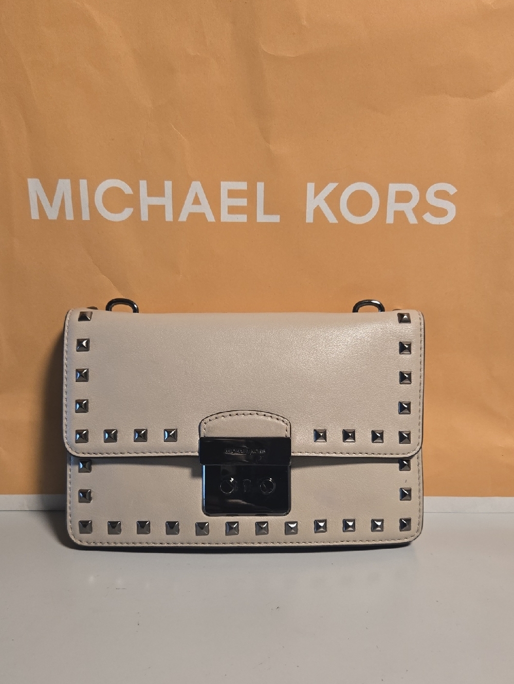Michael Kors Taupe/ Gray Studded Leather Crossbody Bag